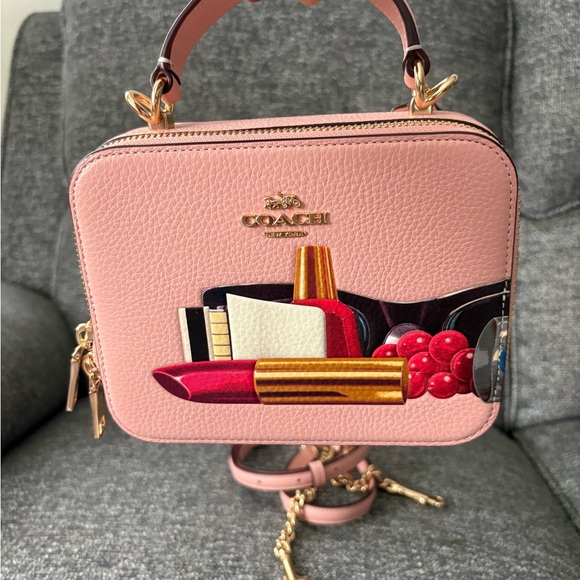 Coach Pink Leather Cosmetic Graphic Top-Handle Crossbody - Picture 2 of 8